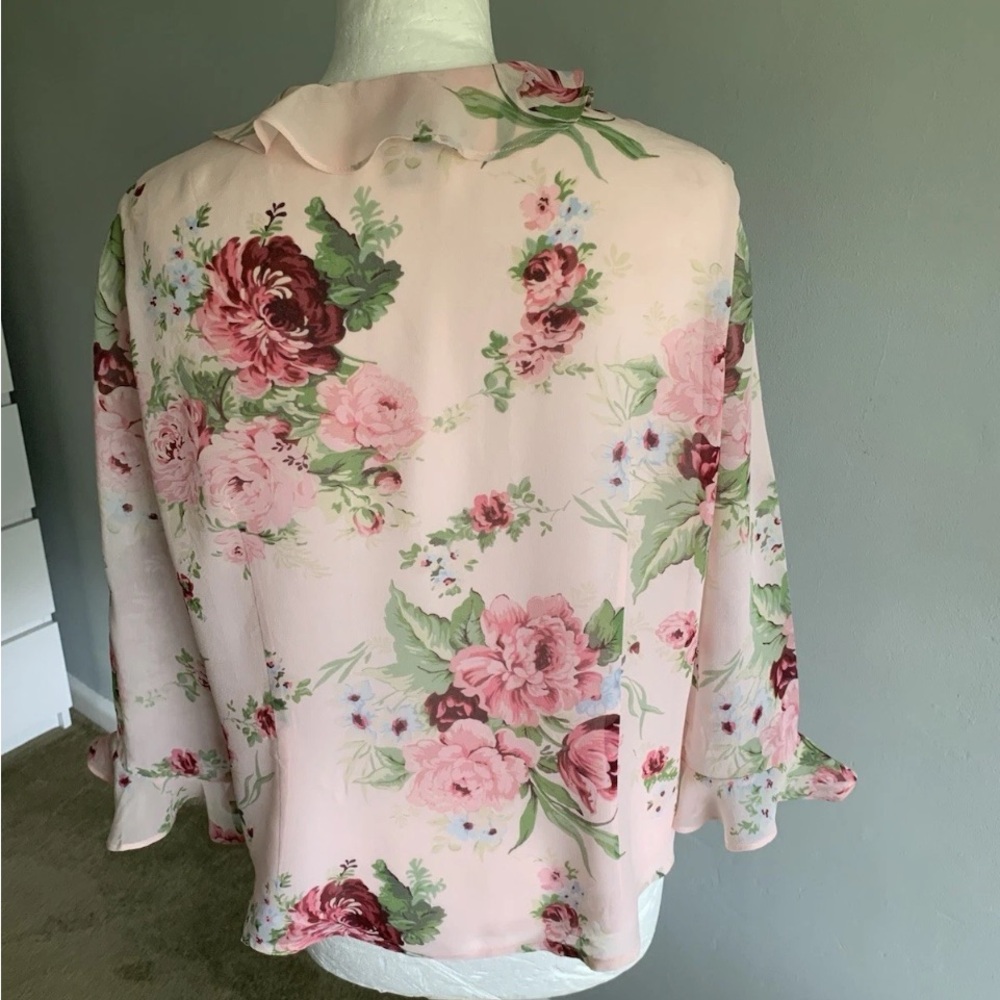 Laura Ashley Pink Floral Ruffle Silk Blouse - Picture 3 of 8